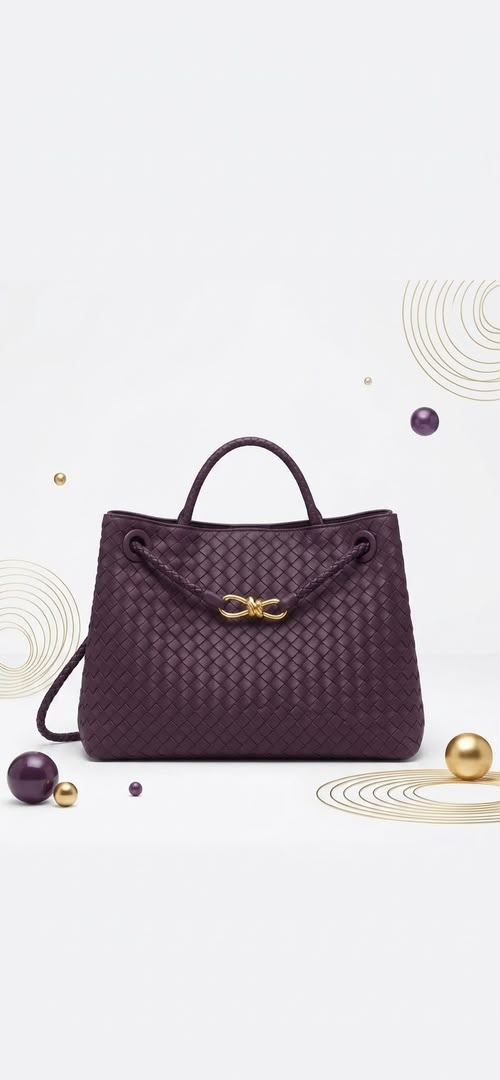 Sac cabas tressé style Bottega Veneta Prune / Aubergine foncé friperie