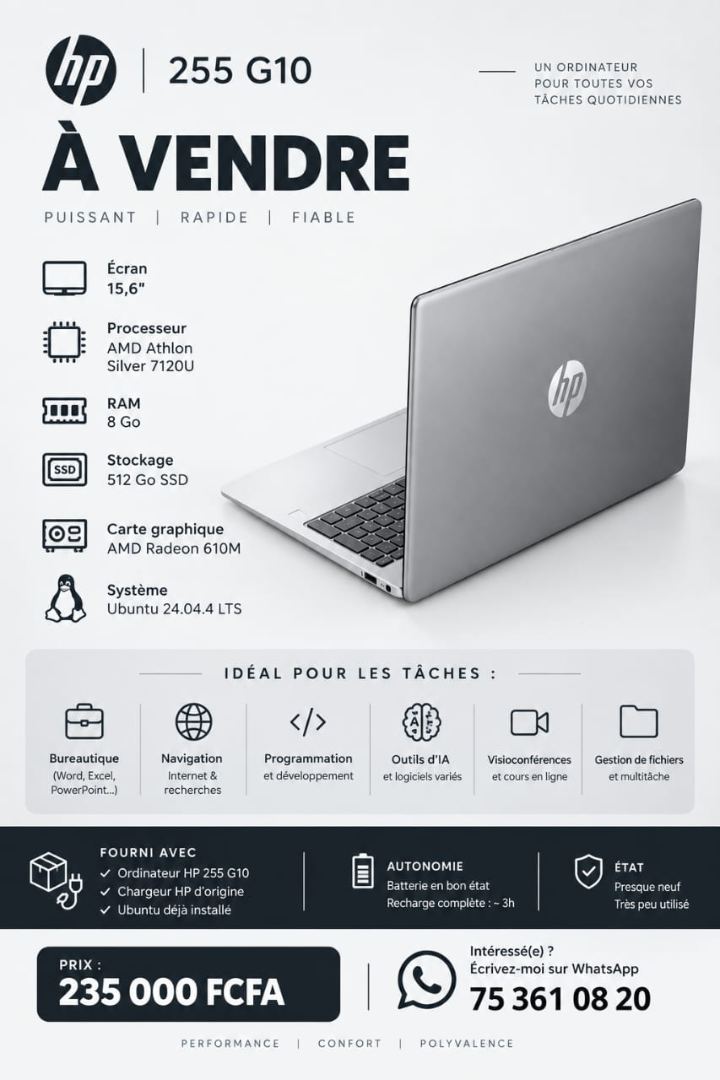 HP 255 G10 8Go RAM SSD 512Go