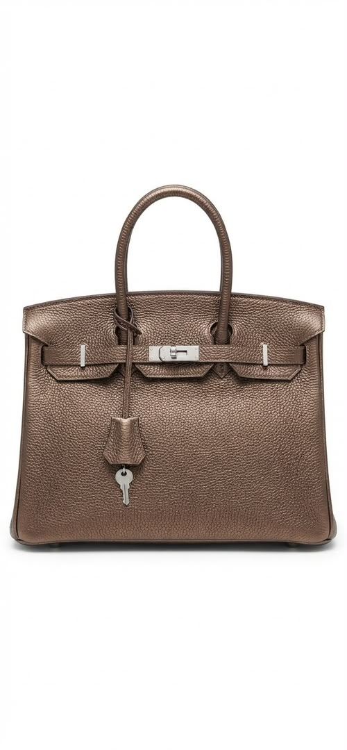 Façon Birkin (Texture Cuir Grainé)Marron bronze / Chocolat lumineux - friperie — 1