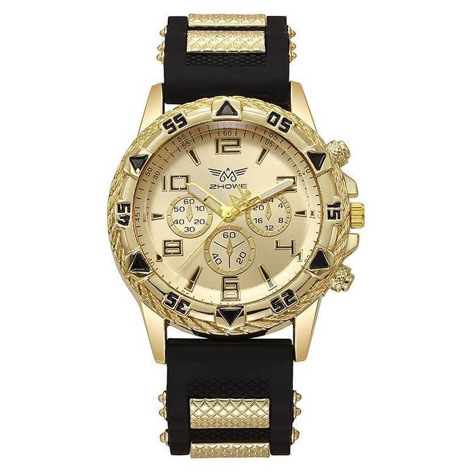 Montre Homme Quartz 4 en 1 - Set Collier Bague Bracelet, Bracelet Silicone, Styl